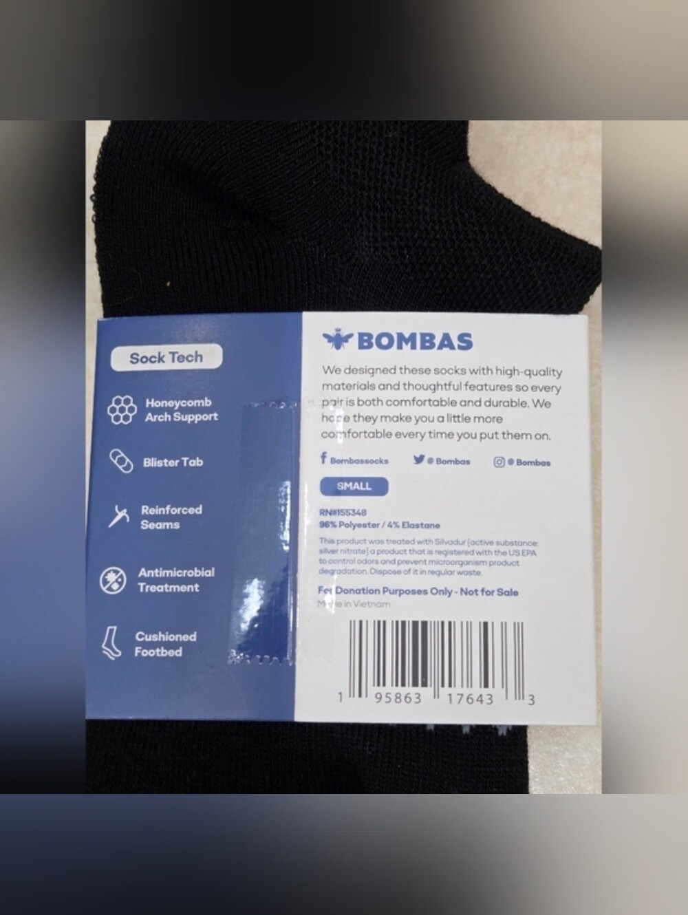 Bombas Ankle Socks Small 3 Pair Unisex Womens & Mens Honeycomb Black/Grey BNWT - Picture 8 of 10